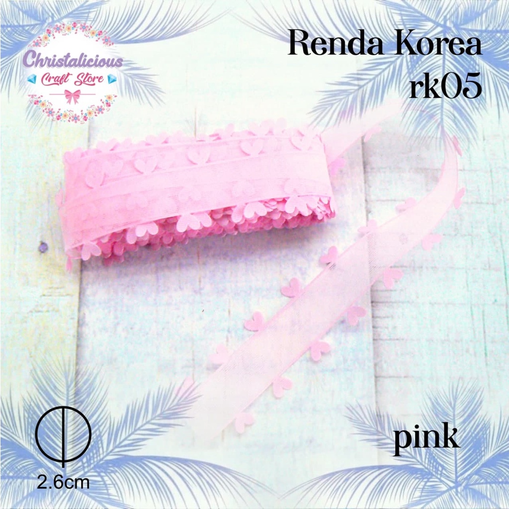 Renda Korea RK 05, renda cantik motif love, renda import renda bahan craft, renda transparant, pita 