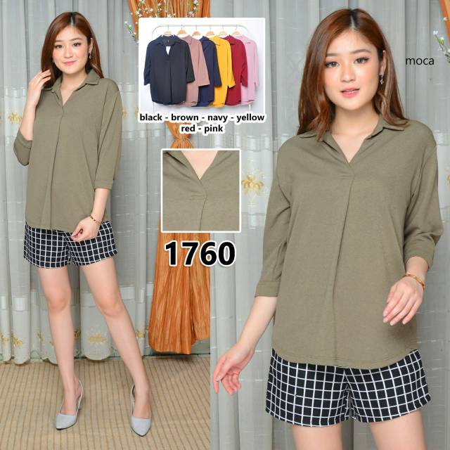 Blouse Wanita Model Kerah Leher V Lengan 7 8 Shopee Indonesia