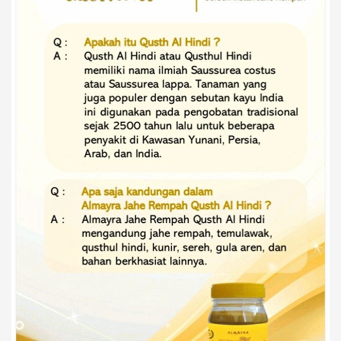 

Marhies- Bubuk Jahe Instant Qustul Hindi Qust Al Hindi Almayra Minuman Rempah
