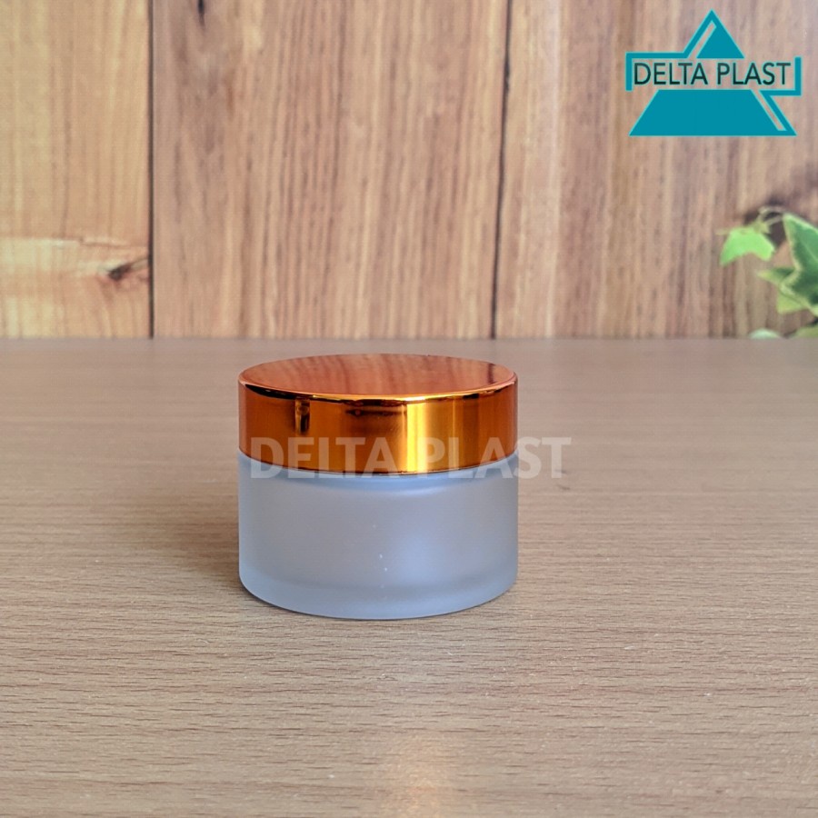 Pot jar kaca 30gr natural frosted / pot cream 30gr kaca / pot kosmetik 30gram / cap gold
