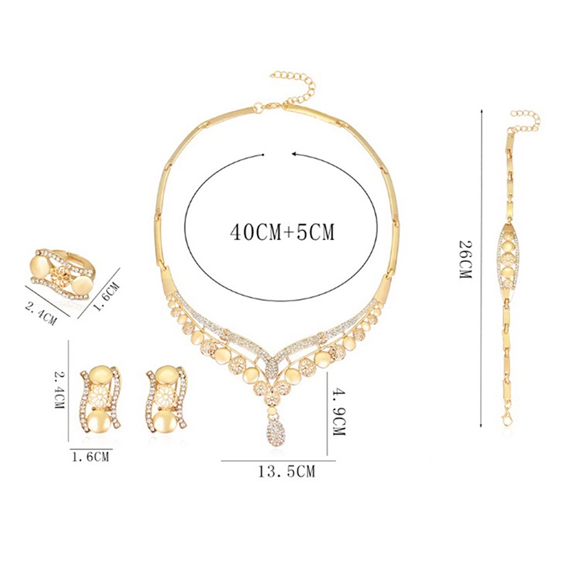 Set Kalung + Anting Gantung Kristal Emas Vintage Untuk Wanita