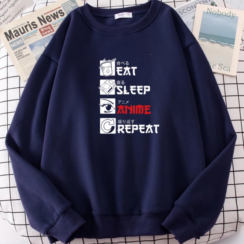 Sweater Dewasa Eat Sleep anime repeat