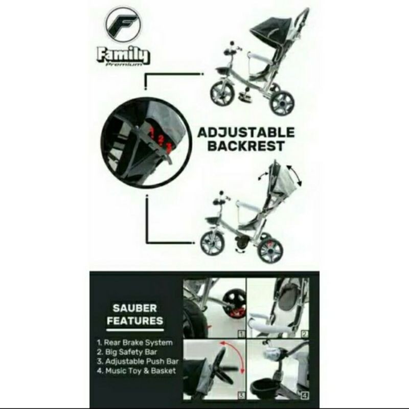 Sepeda anak roda tiga Stroller Family F8101