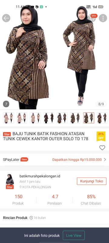 Baju Tunik Batik Fashion Atasan Tunik Cewek Kantor Outer Solo Td 178