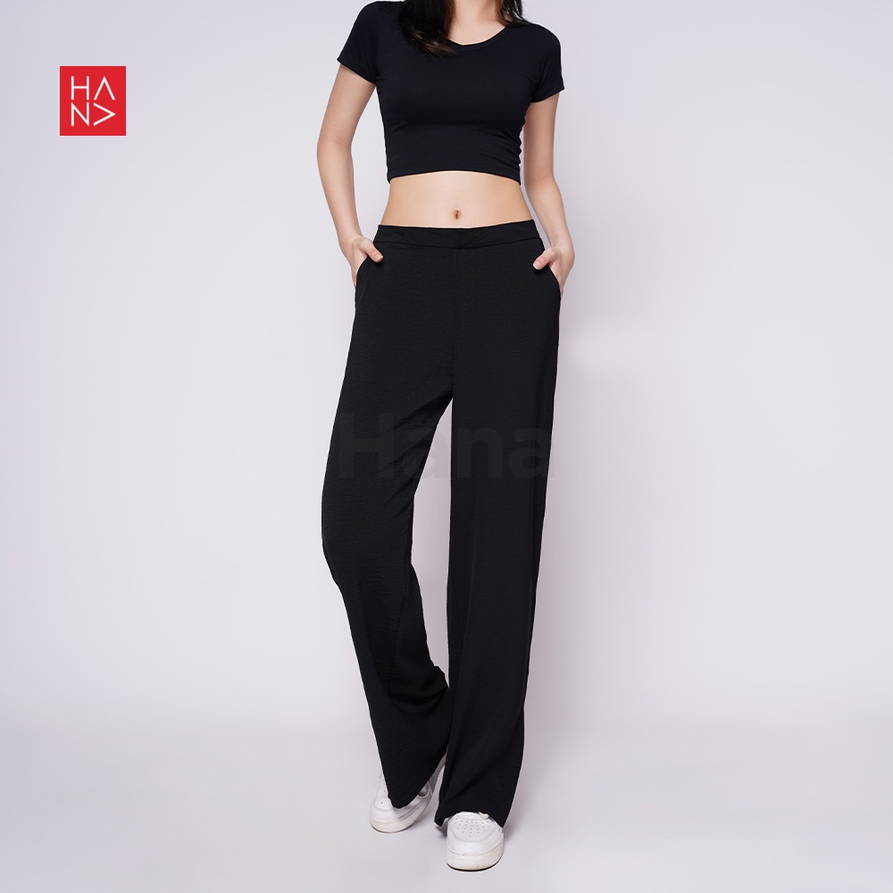 HanaFashion JKT - Petra Wrinkle Slit Loose Pants Celana Panjang Wanita Casual - LP050