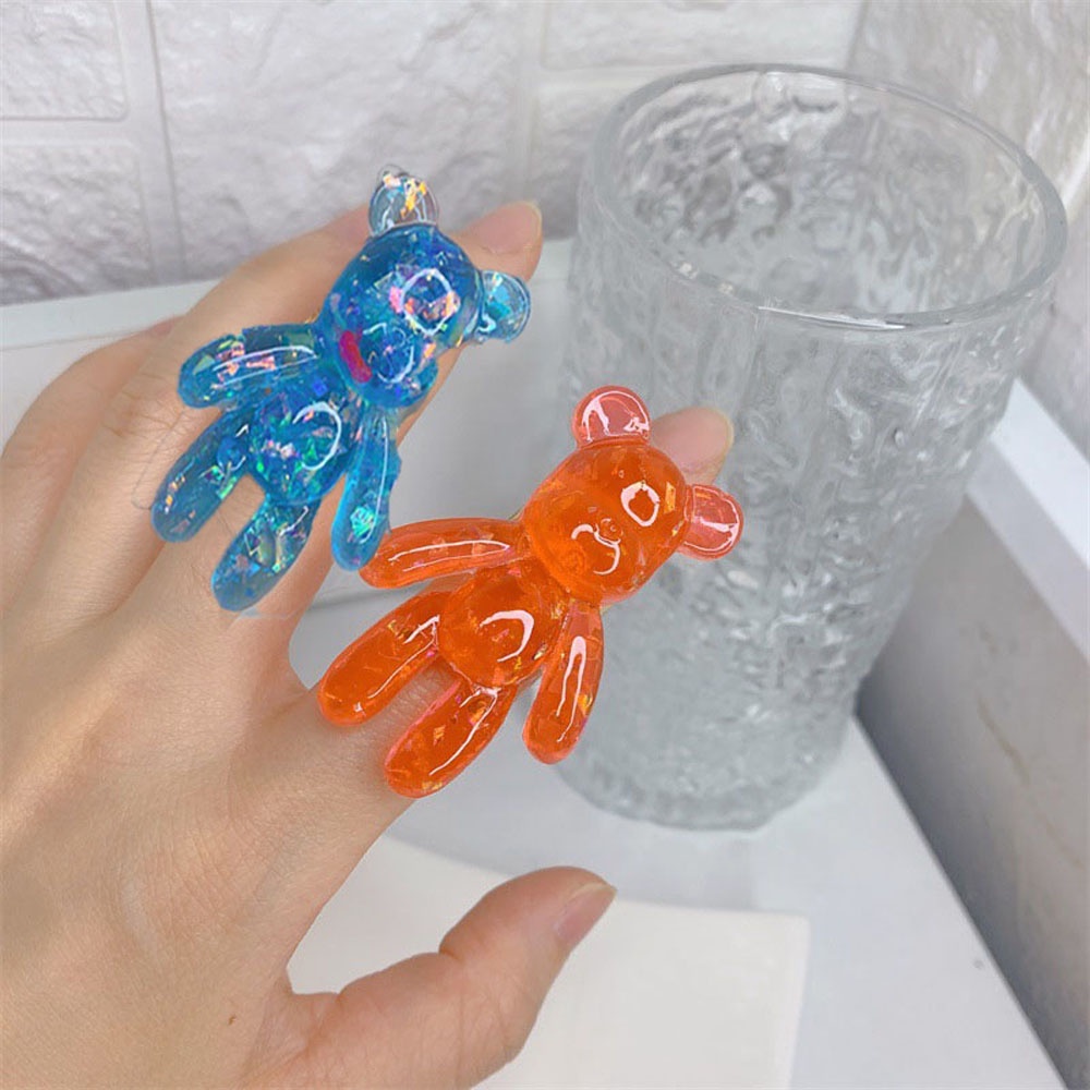 Needway  Gifts Finger Ring Korean Party Jewelry Ring Violent Bear|Color Jelly Color Sweet Bear Crystal Fashion Accessories/Multicolor