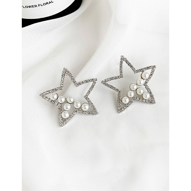 LRC Anting Tusuk Fashion Alloy Rhinestone-studded Five-pointed Star Stud Earrings D56251