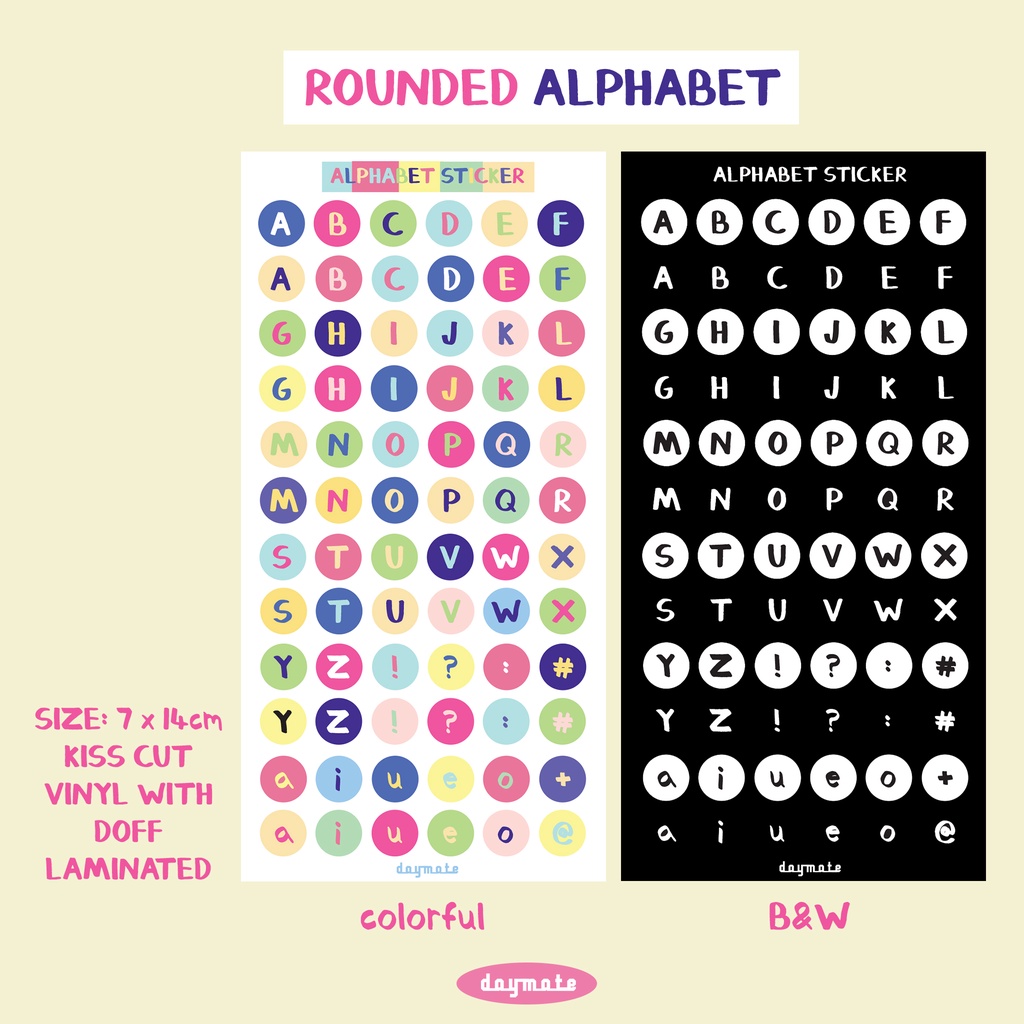 

ROUNDED ALPHABET STICKER SHEET - DAYMATE - STIKER HURUF BULAT - DECO STICKER - STIKER JURNAL