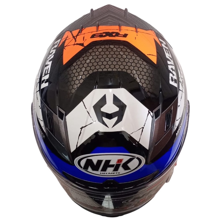 HELM NHK RX9 RACER X NINE RAVEN BLACK BLUE ORANGE DOUBLE VISOR FULL FACE ORIGINAL SNI