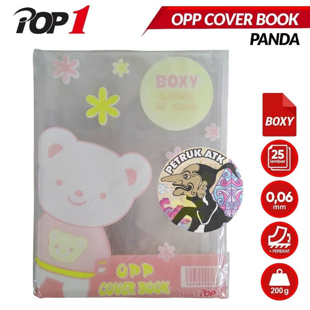 

[PAK] SAMPUL BUKU PLASTIK POP1 PANDA BOXY BENTUK KANTONG / SELIPAN (25 LEMBAR)*