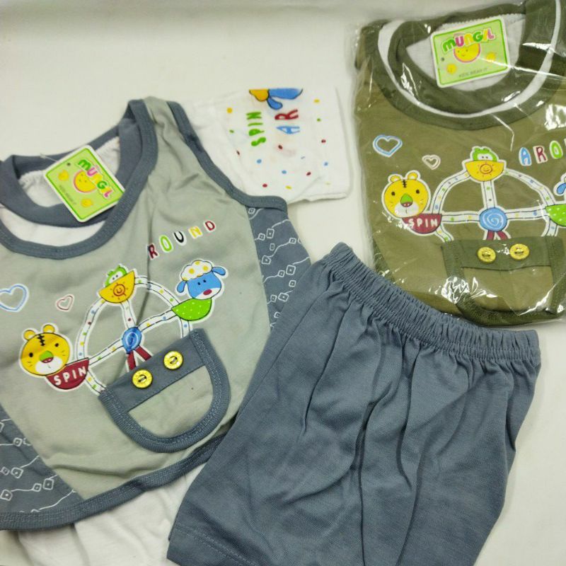 Baju kaos setelan celana pendek + rompi bayi anak cowok cewek murah merk mungil