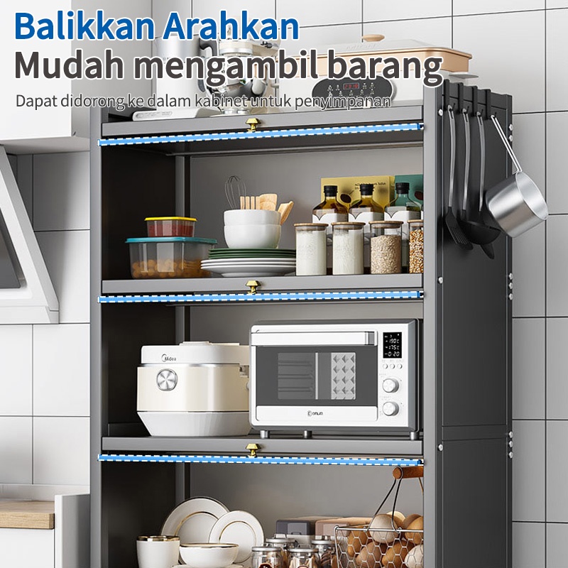 Rak Kabinet Dapur Rak Lemari Dapur Oven Microwave Rak Penyimpanan Multi-layer Dengan Roda Pintu