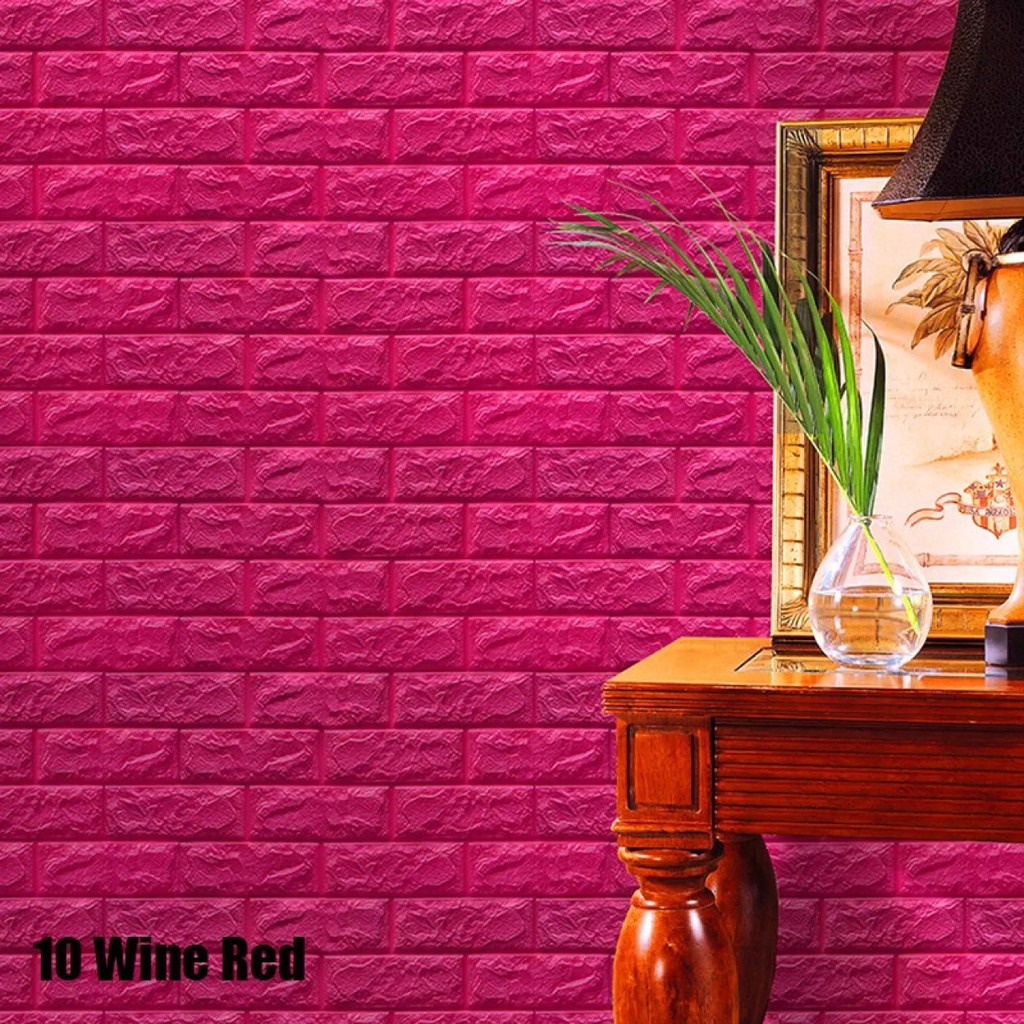 Wallpaper Dinding Foam Motif Bata Matte Dan Glossy 3D Ukuran 70X77 Cm Dekorasi-PINK-FANTA