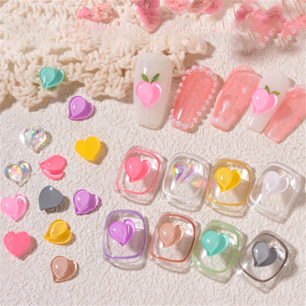 10 Pcs Perhiasan Dekorasi Nail Art 3D Bentuk Hati Bahan Resin Untuk Wanita