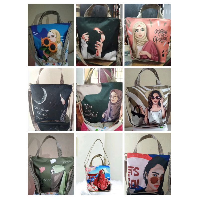 Tote bag printing hijab // Tas selempang printing // Tas kanvas