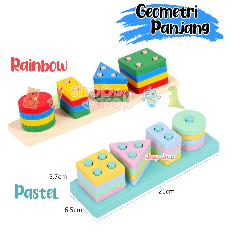 Mainan Edukasi Puzzle Geometri Kayu Board - Puzzle Kayu Balok - Puzzle Sortir Shape Rainbow Pastel