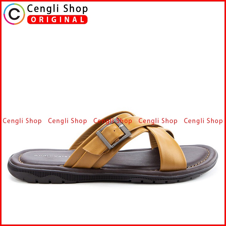 SANDAL SLIDE KULIT ANDRE VALENTINO PRIA ORIGINAL CASUAL COKLAT AVM13