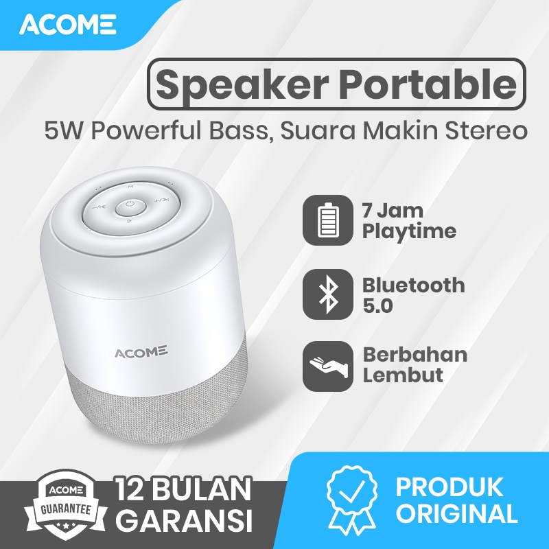 ACOME Speaker Stereo Bluetooth 5.0 TWS 5W Portable Berbahan lembut Garansi Resmi 1 thn A11