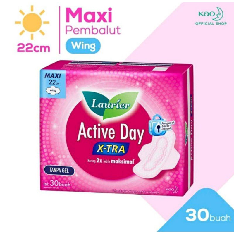 Laurier Active Day X-Tra Pembalut Wanita Wing 22cm / 25cm / Super Maxi Non Wing