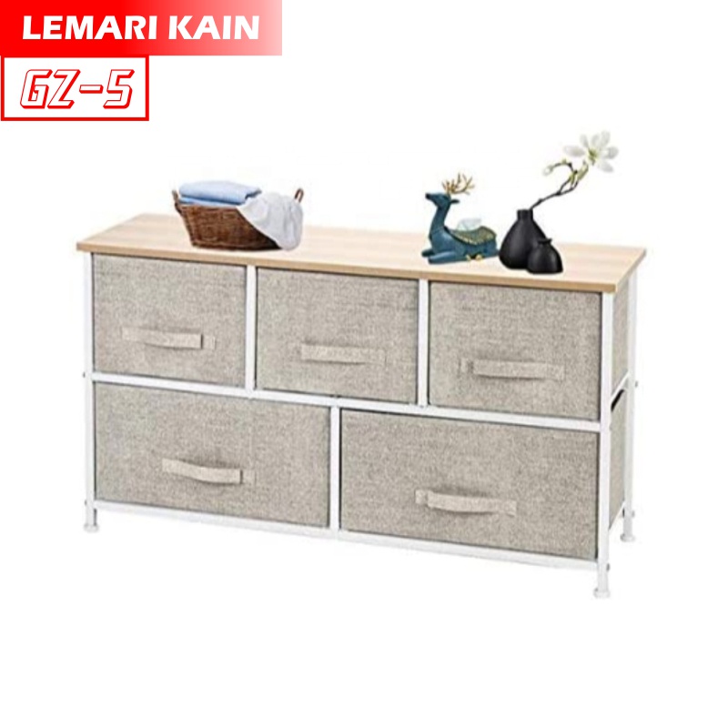 Lemari TV 2 Tingkat 5 Laci Kain Linen Lemari Sisi Ranjang Lemari Portable GZ-5 Worldhome66