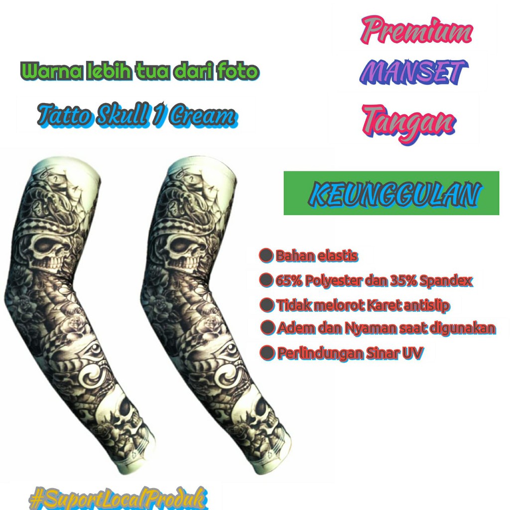 Arm Sleeve Pria  / Manset Tangan Motor / Manset Sepeda / Manset Olahraga / Tatto Skulls 1