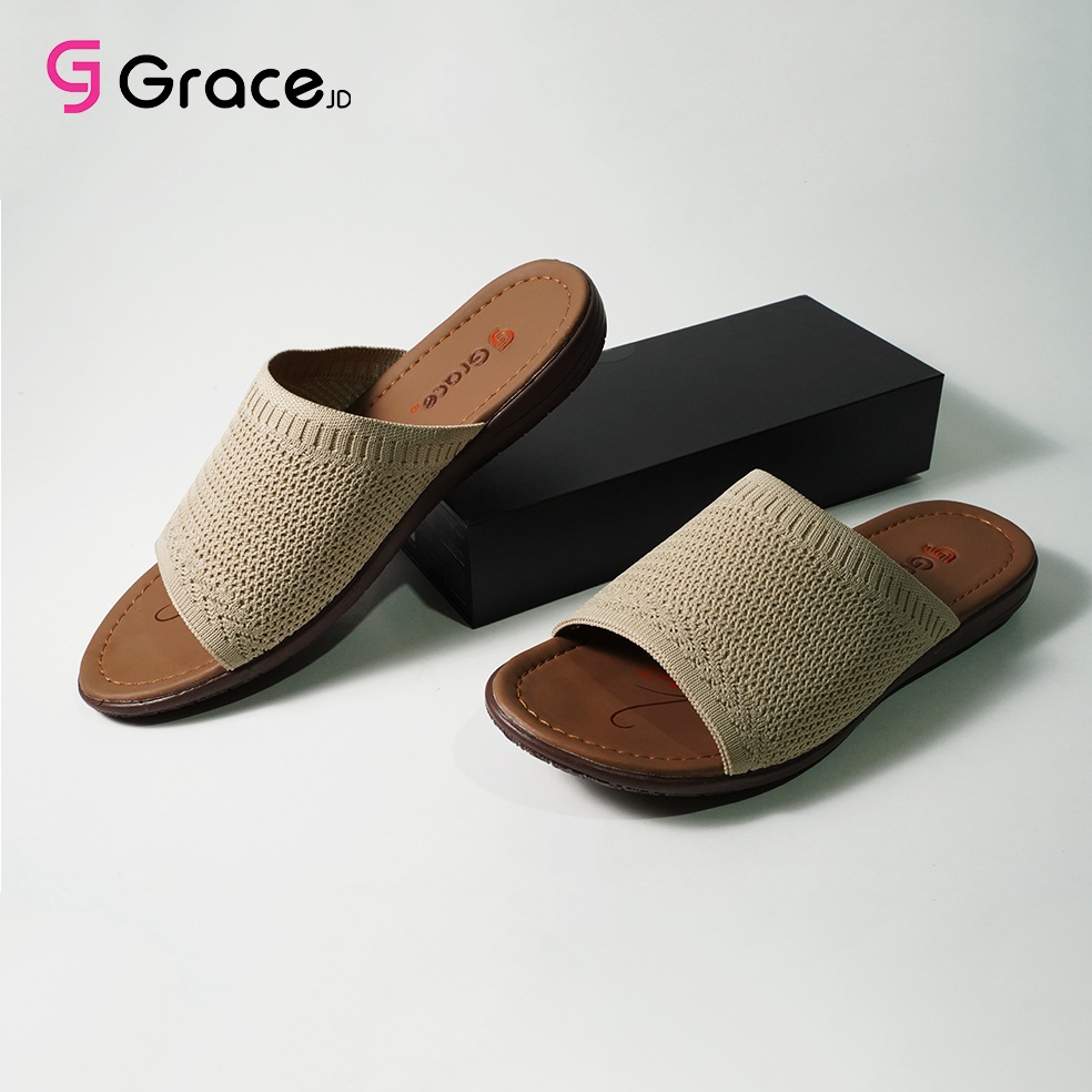 Grace(RJB 01)/Sandal Teplek Wanita Distro Selop Rajut elastis Flat/sandal slop karet rajut cewek Murah-5