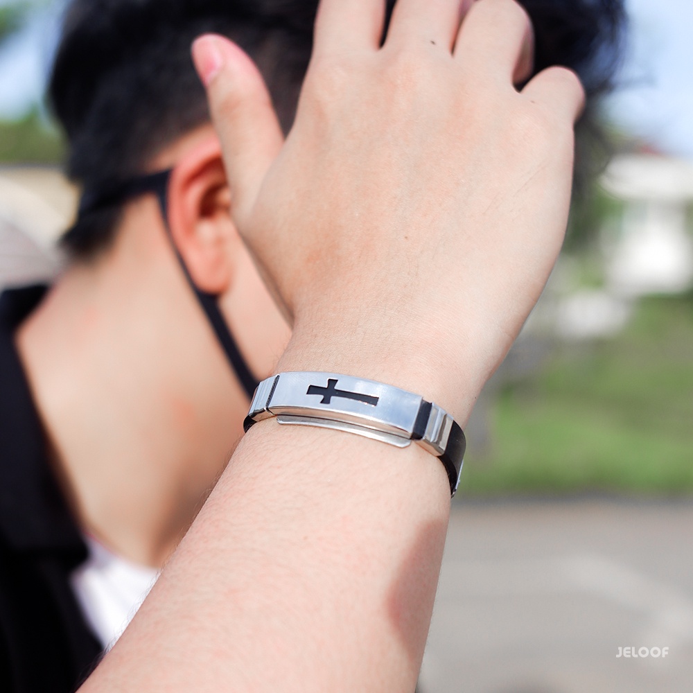 Jeloof Gelang Salib Strap Silicon SGS | SGS Bracelet Stainless Steel