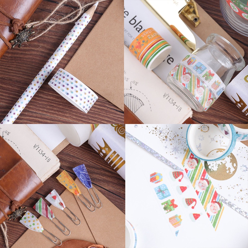 Zzz 24 Roll Stiker Washi Tape Motif Natal / Santa / Kepingan Salju Untuk Dekorasi DIY