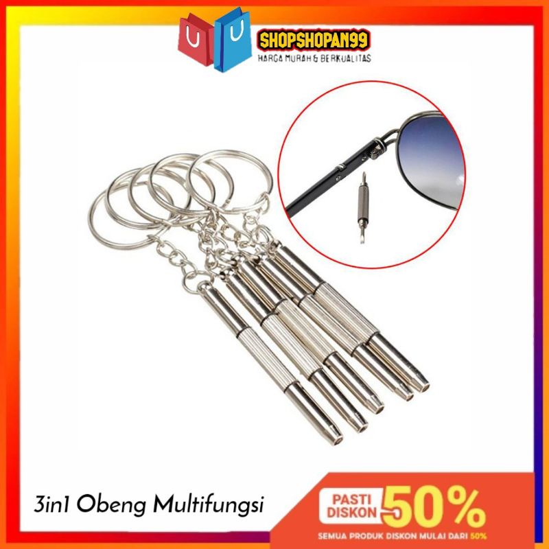 Gantungan Kunci Obeng Plus Minus Mini Kacamata 3 in 1 / obeng multifungsi 3in1 mini