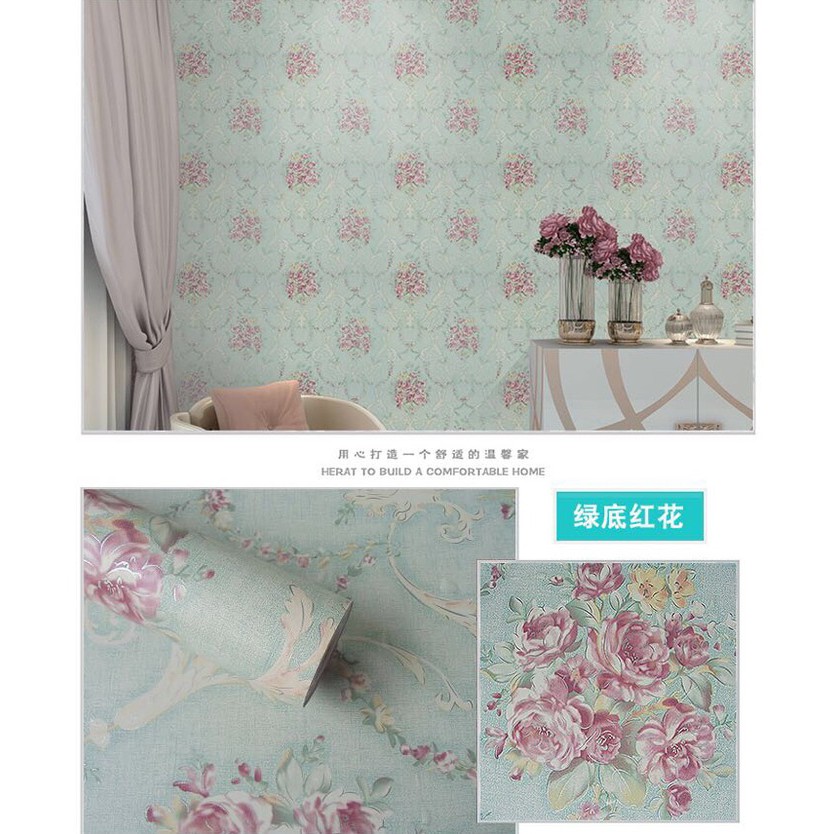 Wallpaper Dinding Motif Batik Shabby dasar Tosca