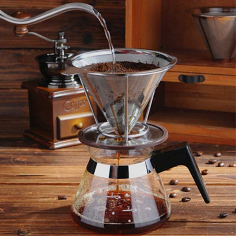 V60 Dripper Set Stainless Steel Paperless Coffee Double Filter Alat Penyaring Drip Kopi Manual