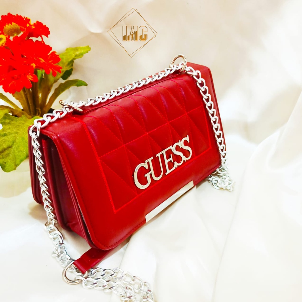 TAS SELEMPANG WANITA GUESS BORDIR KOTAK NEW BY IMC ( COD )