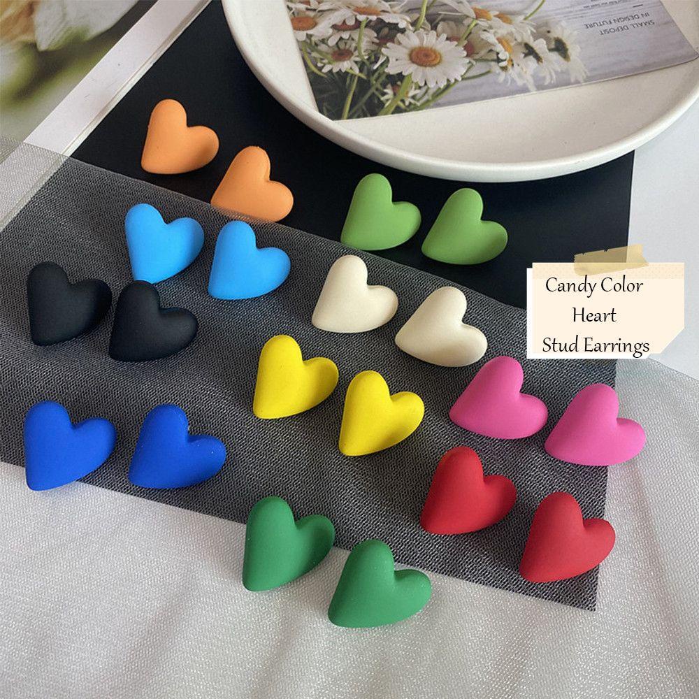 Preva Candy Color All-match Desain Sederhana Geometris Jantung Ear Studs