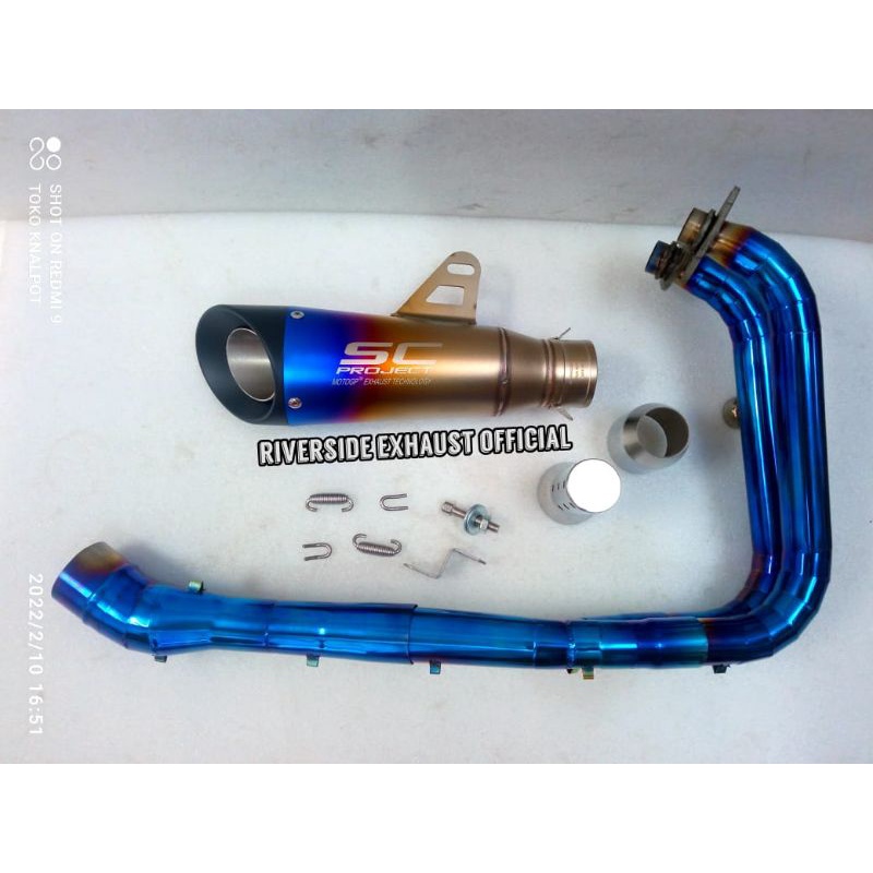 knalpot SC PROJECT S1 BLUE IMPORT TAIWAN fullset underbelly kolong ninja new ninja 250 fi old Karbu 