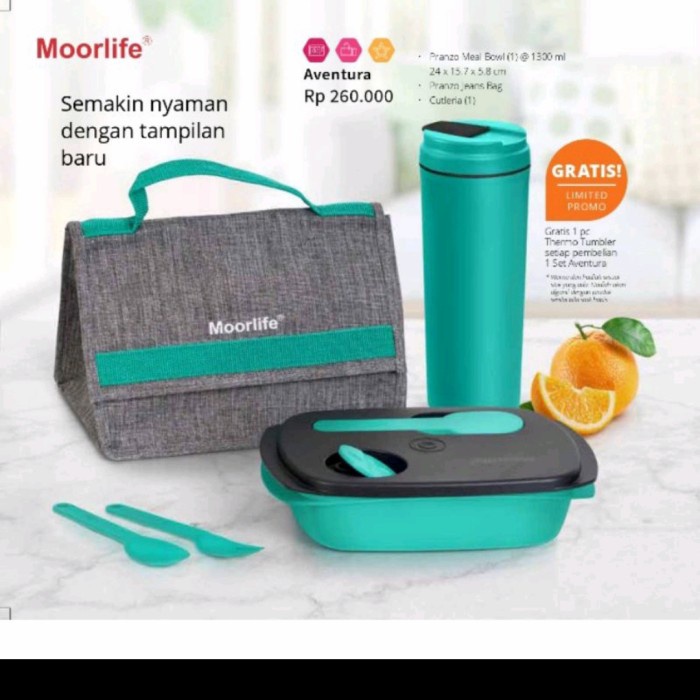 Terlaris Box makan / tempat makan / kotak Lunch box set aventura ori moorlife sama bagus tupperware 