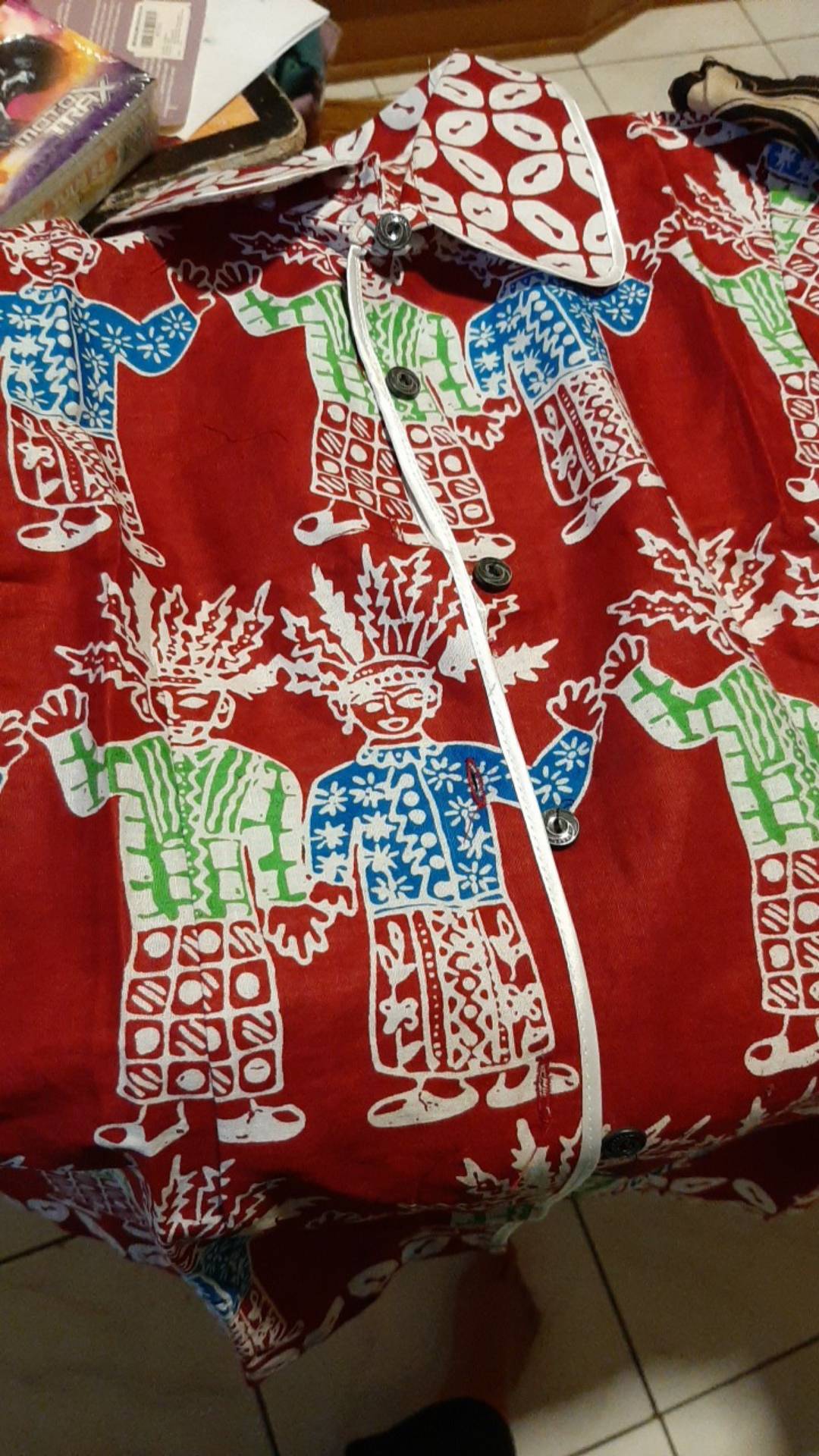 Kemaja Batik Wanita Blouse Atasan Motif Ondel Ondel Warna Merah & Hitam Size S-m-l-xl-xxl-3l-4l-5l