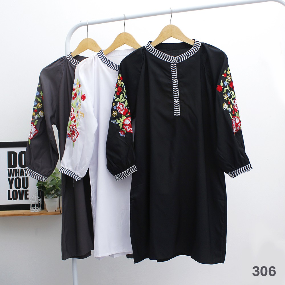 JakartaFashion - Dress tunik muslim bordir busui kancing depan lengan panjang size jumbo ld 110 cm