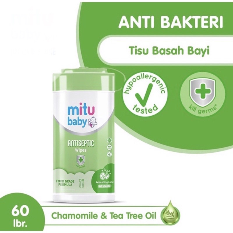 Mitu Baby Wipes Antiseptic 60S Botol Anti Kering Tisu Basah Tissu Bayi Antiseptik FOODGRADE Anti KUMAN