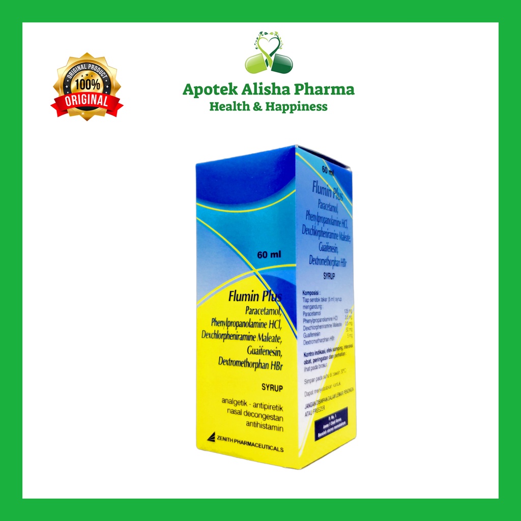 Flumin Plus Sirup 60ml - Plumin Plus Syrup Obat Batuk Alergi Kering / Flu Pilek / Panas Demam Anak