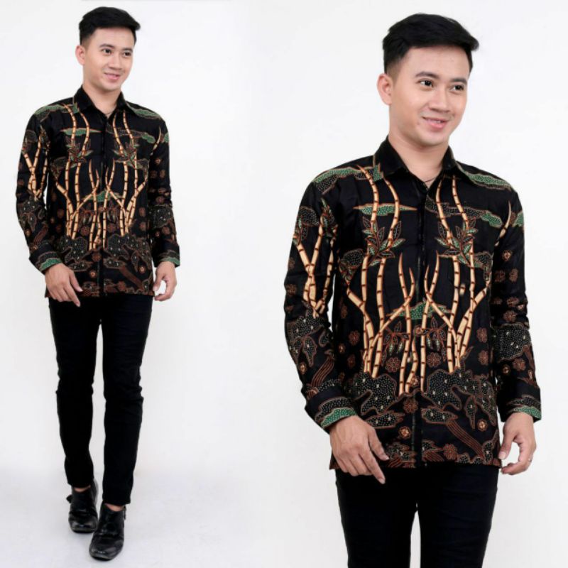 KEMEJA BATIK lengan panjang MOTIF BURUNG &amp; bambu