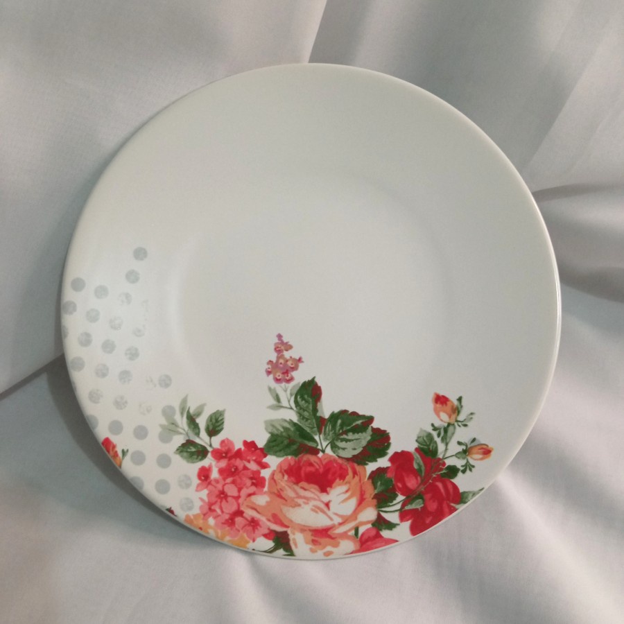 Piring Makan Keramik Motif Bunga Mawar Merah