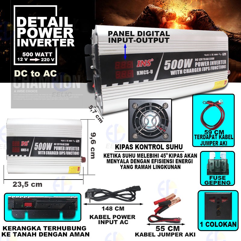 EELIC POI-I500WU -UPS Power Inverter 500 Watt Adaptor DC12V-AC220V