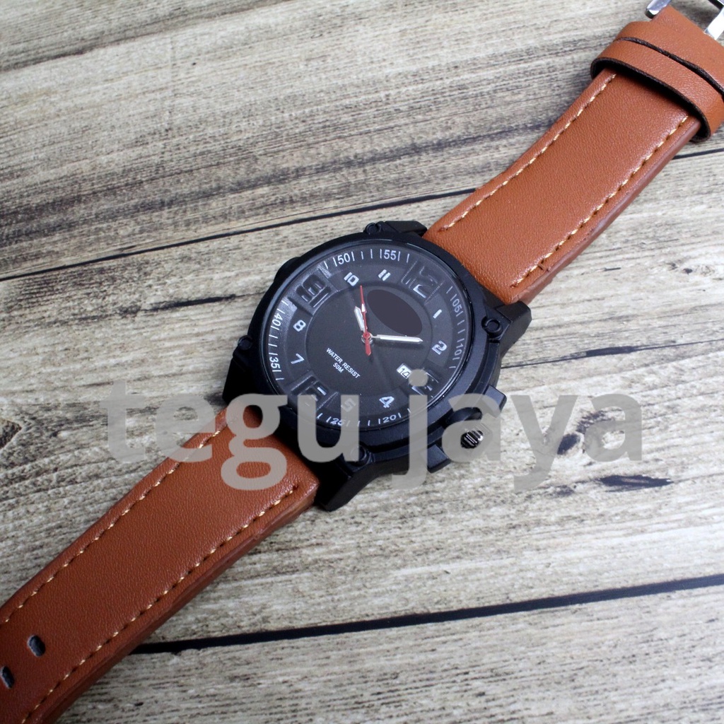 JAM TANGAN FASHION PRIA ANALOG QUARTZ FITUR TANGGAL SAMPING JAM TANGAN KULIT TG1042