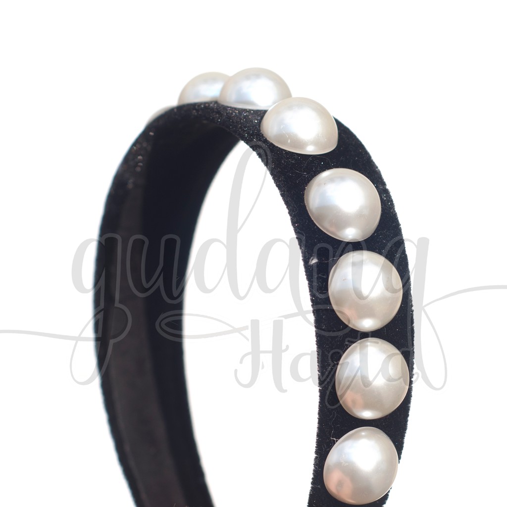 Bando Hitam Mutiara Bandana Hairband Pearl Black Unik GH 201992