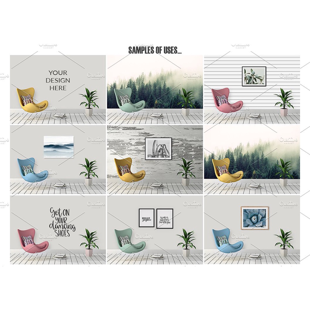 Room Mockup Wall And Frame Bundle 7 - Photoshop