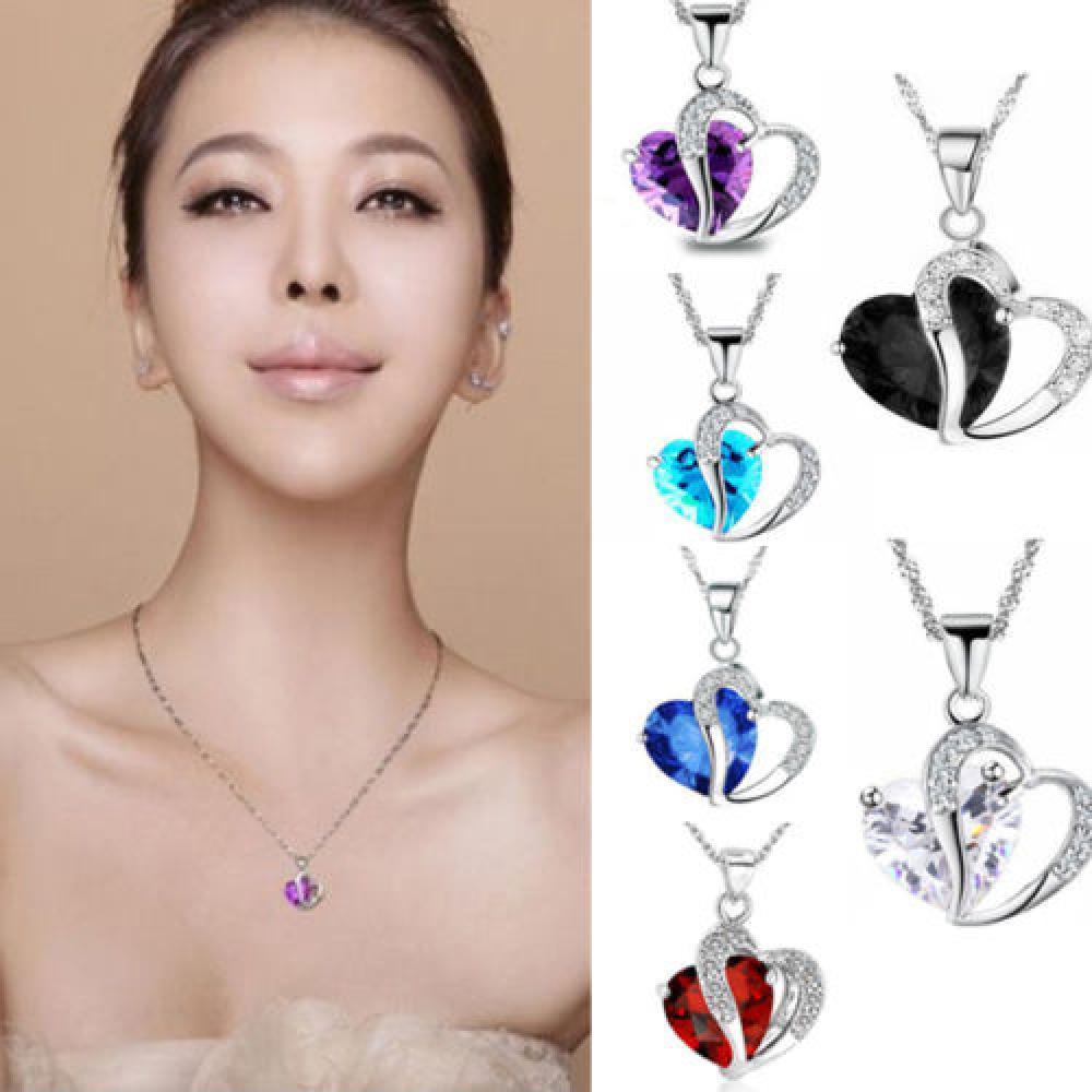 R-flower Kalung Wanita Lady Heart Silver Rantai Kristal