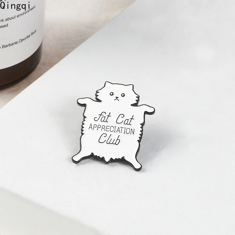 Bros Pin Enamel Desain Kartun Kucing Gemuk Berbulu Putih Untuk Kerah