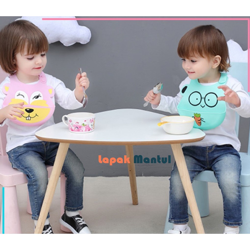 LM-0065 Celemek Makan Bayi Anak Bahan Silicon BPA Free Original Waterproof Premium Motif Karakter