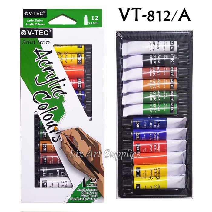 

(TERLARIS) V-Tec Acrylic Color Set 12 - 812A/ Cat Akrilik Cat Akrilik Set 12x12ml
