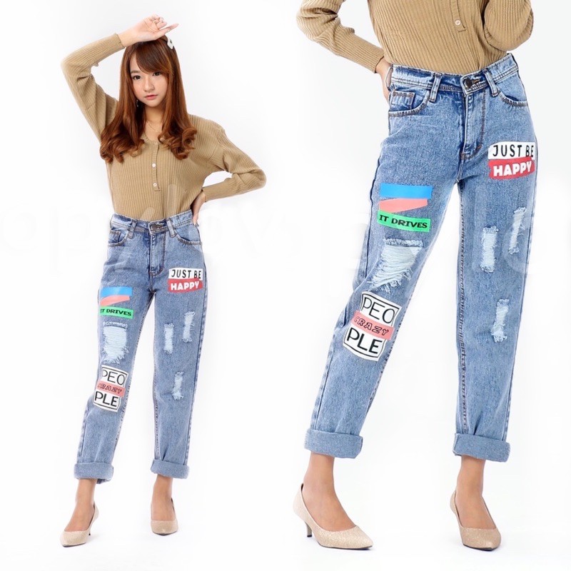 BOYFRIEND JEANS WANITA ROSALIE JUST BE HAPPY